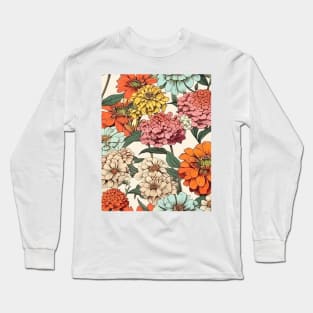 Zinnia Flower Pattern - Wildflower Illustration Long Sleeve T-Shirt